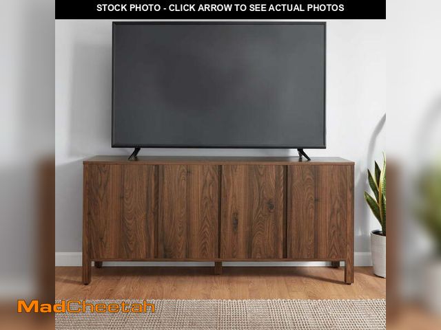 Lot 74-12788892 - Mainstays 4-Door TV Console for TVâs up to 65â, Canyon Walnut Finish - UNUSED
