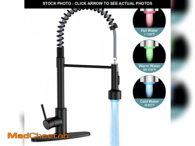 Lot 74-12490152 - GPED Kitchen Faucet with Pull Down Sprayer, Single Handle Spring Kitchen Sink Faucet w/ 3-Modes LED ...