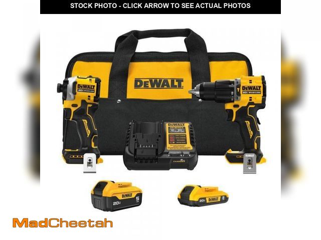 Lot 74-12491836 - DEWALT ATOMIC 20V MAX Lithium-Ion Cordless 2-Tool Combo Kit with 5.0 Ah and 2.0 Ah Batteries, Charge...