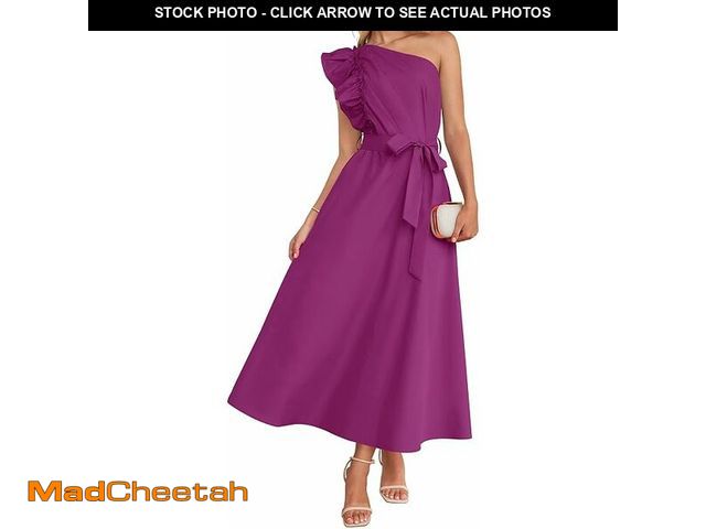 Lot 74-13721892 - ZESICA Women's 2025 Summer One Shoulder Ruffle Dress Sleeveless Empire Waist Boho Flowy Maxi Dresses...