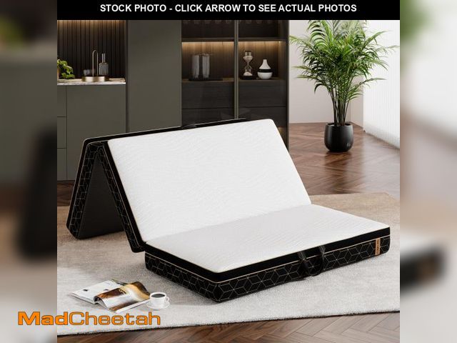 Lot 74-12272439 - Tri-Fold Memory Foam Mattress Queen - 6 Inch Portable Folding Mattress with Handle &amp; Washable Co...
