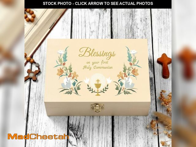 Lot 74-13948802 - CroBlissful First Communion Wooden Box Keepsake Baptism Memory Box Gift 8.6 x 5.1 x 2.4 Inches First...