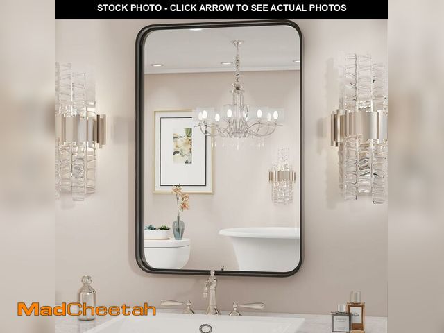 Lot 74-12633368 - Sweetcrispy Black Bathroom Vanity Mirror for Wall, 22x30 Inch Metal Framed Wall Mirror Farmhouse Rec...