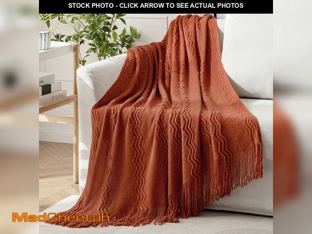 Lot 74-13627825 - MIULEE Rust Knitted Throw Blanket for Couch Terracotta Boho Textured Cozy Woven Rustic Blanket with ...