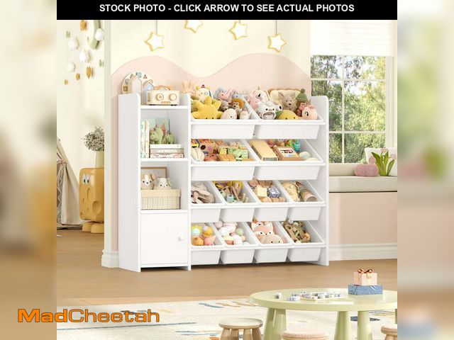 Lot 74-13766463 - Hiphuta 44âWide Kids Bookcase Toy Storage Organizer with 12 Removable Toy Boxes, Wooden Toy Chest ...