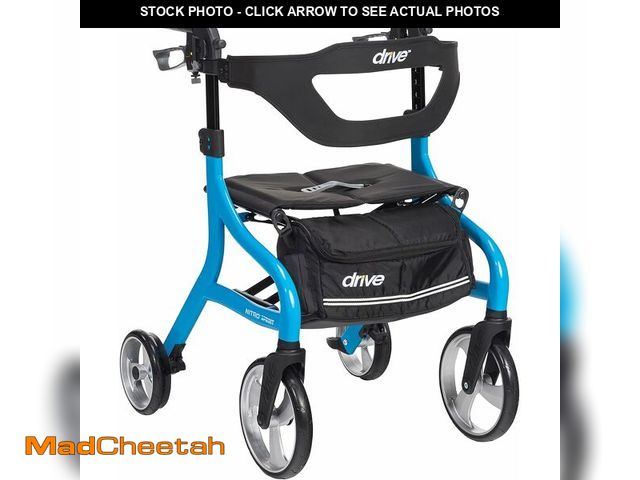 Lot 74-13582279 - Drive Medical Nitro Sprint Foldable Rollator Walker with Seat - Lightweight Support - Large Wheels -...