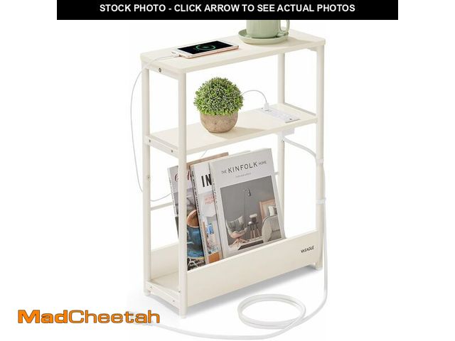 Lot 74-14305944 - VASAGLE Side Table with Charging Station, Narrow End Table, 3-Tier Nightstand, Sofa Table for Small ...