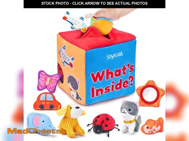 Lot 74-12116515 - JoyCat Baby Toys 6-12 Months - Mystery Soft Box with 10 Sensory Objects, Rattle, Crinkle Paper, Mirr...