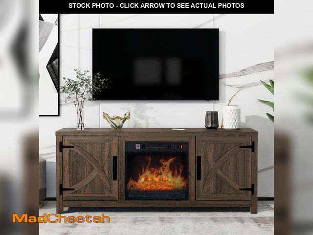Lot 74-12534098 - IHOMEadore Farmhouse 58 in. Freestanding Media Console Electric Fireplace TV Stand in Dark Brown - U...