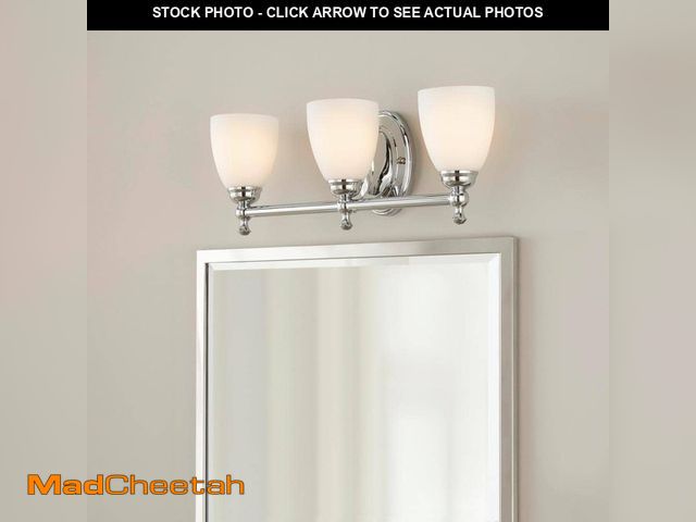 Lot 74-12692412 - *DIRTY/SCRATCHED/NO HARDWARE* Hampton Bay Solomone 22 in. 3-Light Polished Chrome Bathroom Vanity Li...
