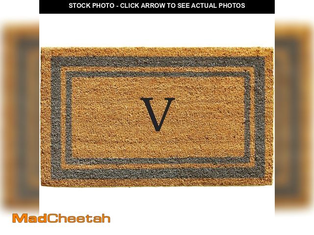 Lot 74-14305445 - Calloway Mills 153021830V Periwinkle Border 18" x 30" Monogram Doormat, (Letter V) - UNUSED