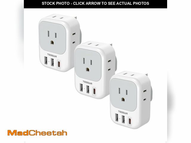 Lot 74-14154081 - Type G Adapter for Travel 3 Pack, TESSAN US to UK Plug Adapter with 4 Outlets 3 USB Ports (1 USB C 2...