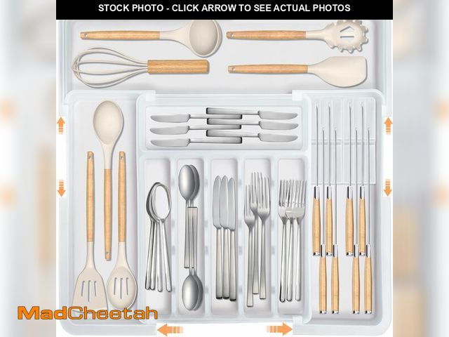 Lot 74-14048831 - Homecor Silverware Organizer for Kitchen Drawer, Expandable Utensil Drawer Organizer with 2 Knife Bl...