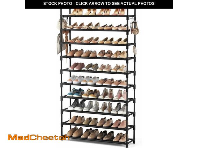 Lot 74-14350023 - MMIZTFC 10 Tier Shoe Rack Tall Large Capacity Wide Shoe Organizer with Two Hooks Sturdy Metal Shoe S...