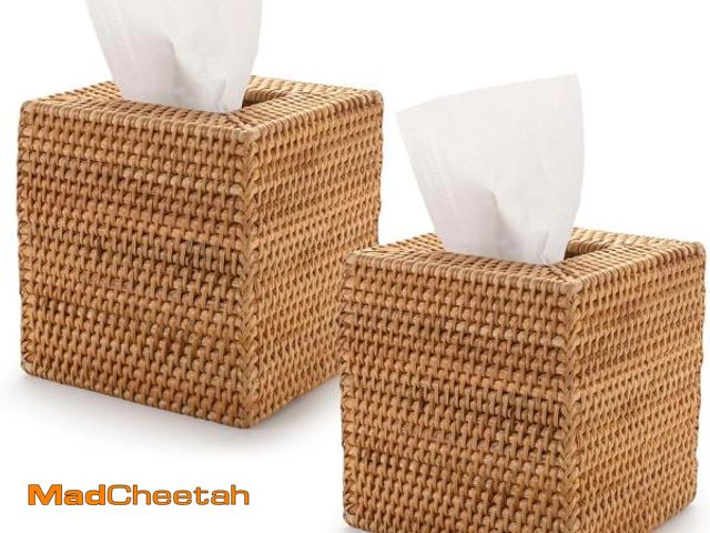 Lot 74-12322464 - 2 Pack Rattan Tissue Box Cover Square, Hand Woven Wicker Tissue Holder, 5.5 x 5.5 X 5.7 inch, Natura...