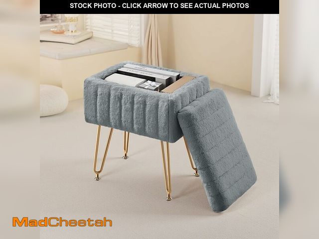 Lot 74-12695523 - DUMOS Vanity Storage Ottoman Stool, Compact Faux Fur Footstool with Soft Seat, Modern Cute with 4 Me...