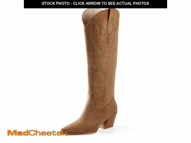 Lot 74-12713111 - iiimmu Cowgirl Boots Knee High Pointed Toe and Block Heel Suede Cowboy Boots for Women with Embroide...