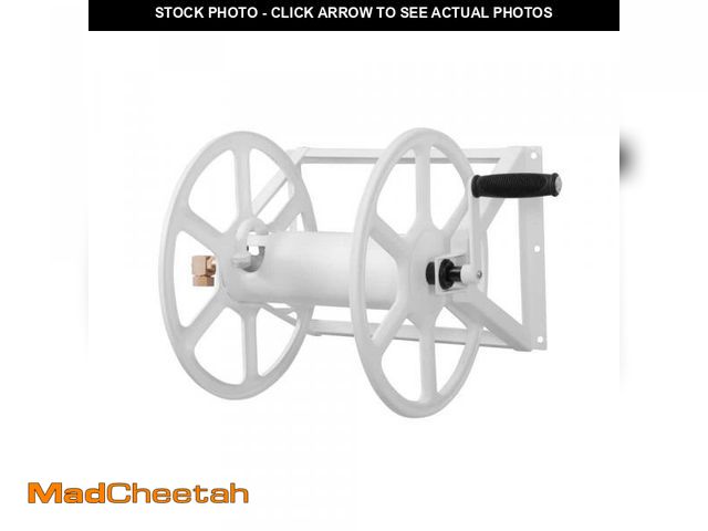 Lot 74-12463714 - Hampton Bay 200 ft. White Steel Dual mount Wall Mounted Garden Hose Reel - USED