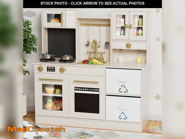 Lot 74-12888694 - Arlopu Wooden Kids Pretend Play Kitchen Set w/ Realistic Light &amp; Sounds, Interactive Cooking Toy...