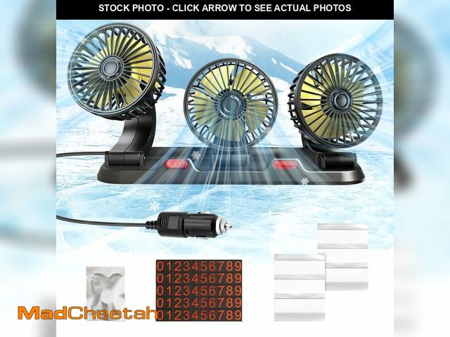 Lot 74-14474318 - Cisbelw Portable 3-Head Car Cooling Fan with Cigarette Lighter Plug - UNUSED
