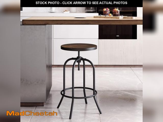 Lot 74-12367636 - Lavish Home Swivel Bar Stool - Adjustable Backless Stool for Counter Height with Round Wood Seat and...