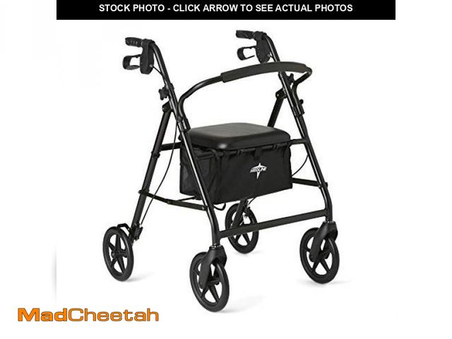 Lot 74-12396821 - Medline Lightweight Aluminum Rollator Walker for Adult Mobility Impairment, Black, 300 lb. Weight Ca...