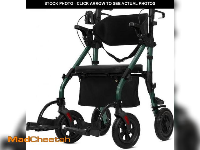 Lot 74-12028676 - ELENKER All Terrain Rollator Walker Transport Wheelchair Combo, 2 in 1 Rolling Walker with Padded Se...