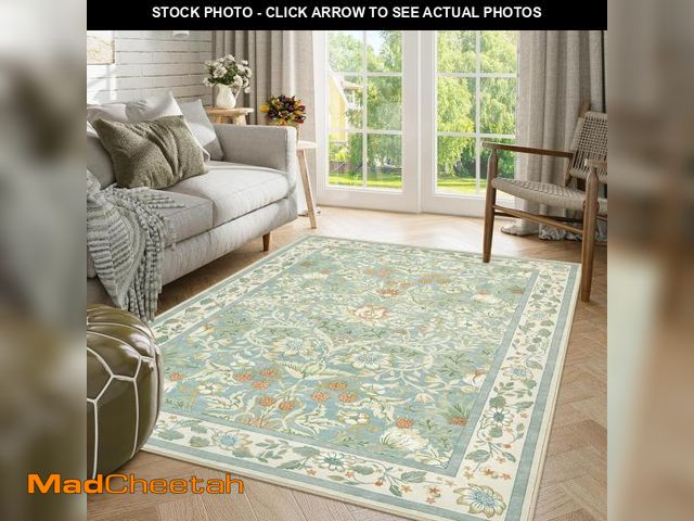 Lot 74-12240624 - 10x14 Area Rug Living Room Rugs - Washable Vintage Floral Soft Thin Large Rug Indoor Floor No Slip R...