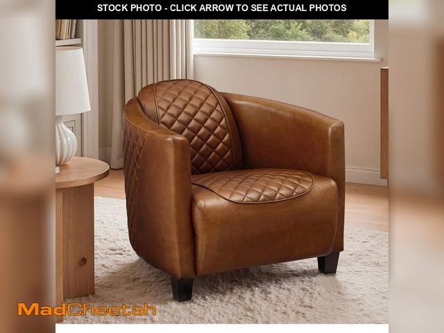 Lot 74-14467656 - Art Leon Top Leather Brown Genuine Leather Accent Arm Chair with Wood Legs SF024-1-LB - UNUSED