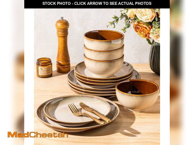 Lot 74-14382424 - LERATIO Ceramic Dinnerware Sets for 4, 12 Pieces Ceramic Plates and Bowls Sets, Scratch Resistant Di...