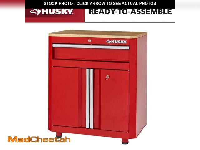 Lot 74-13270273 - Husky Ready-to-Assemble 24-Gauge Steel 1-Drawer 2-Door Garage Base Cabinet in Red (28 in. W x 32.8 i...