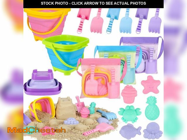 Lot 74-14379247 - Collapsible Beach Toys for Kids, 3 Pack Foldable Sand Buckets and Shovels Set with Mesh Bag, Silicon...