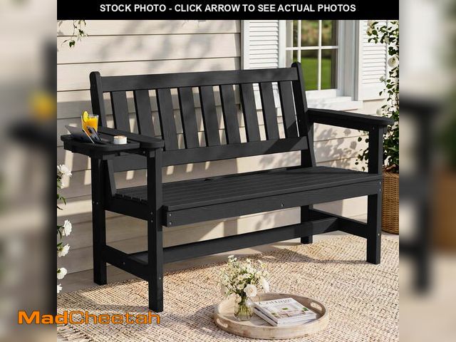 Lot 74-14603554 - SERWALL 2-Person Outdoor Bench, 49" All-Weather HDPE Garden Bench with 4-in-1 Side Tray, Aluminum-Re...