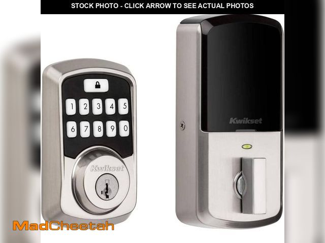 Lot 74-12534138 - Kwikset Aura Satin Nickel Single Cylinder Electronic Bluetooth Keypad Smart Lock Deadbolt featuring ...