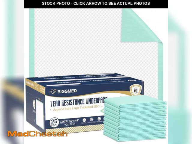 Lot 74-12112079 - BIGGMED Heavy Duty Chucks Pads Disposable 48" x 36" Tear-Resistant 25 Count Underpads 215 Gram Thick...