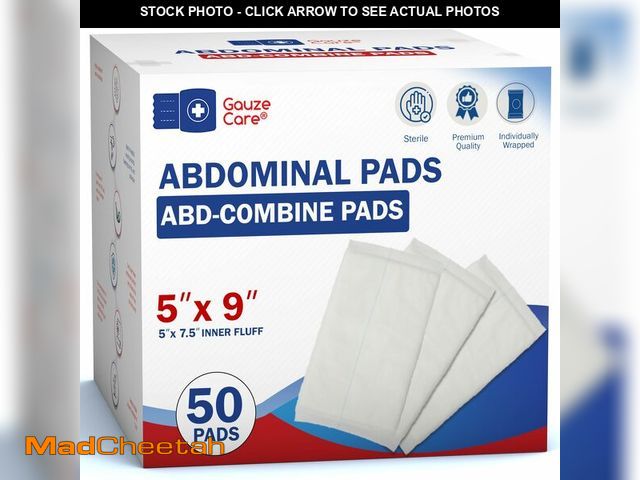 Lot 74-13543334 - GauzeCare Sterile Abdominal- ABD Combine Pads| 50-Pack, 5 x 9 Inches| Extra Absorbent &amp; Thick, I...