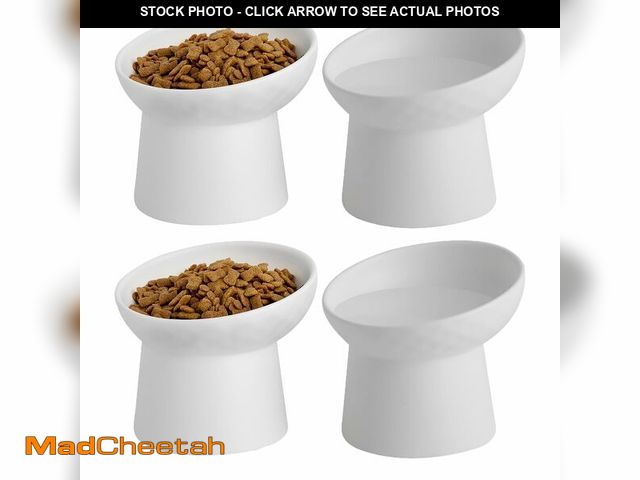 Lot 74-12713764 - KITCHENLESTAR 4 Pcs Small Ceramic Raised Cat Bowls, Tilted Elevated Food or Water Bowls, Stress Free...