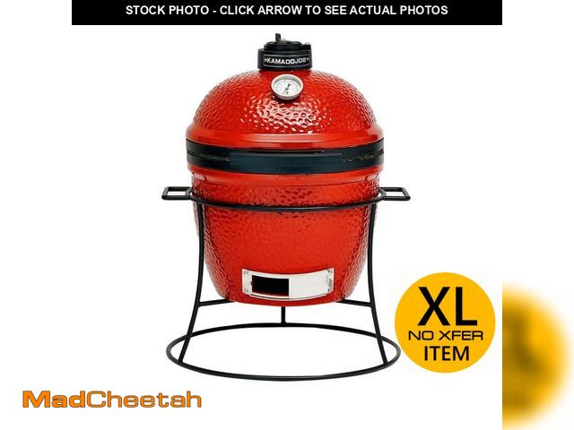 Lot 74-14244312 - Kamado Joe Joe Jr. 13.5 in. Portable Charcoal Grill in Red with Cast Iron Cart, Heat Deflectors and ...