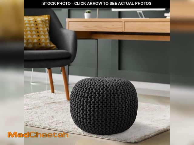 Lot 74-13796765 - Casafield Black Knit Cotton Round 20 in. x 20 in. x 14.5 in. Pouf Foot Stool - UNUSED