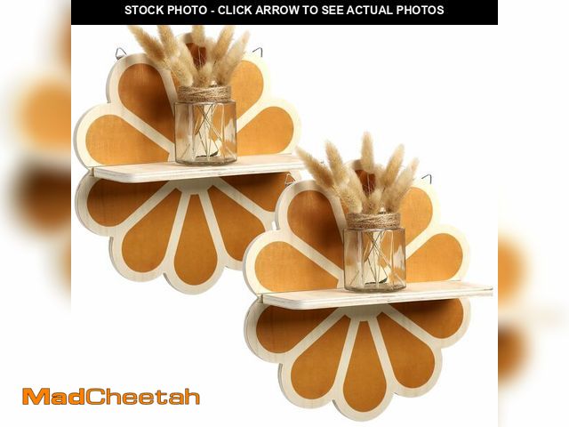 Lot 74-13575178 - Tatuo 2 Pieces Boho Wooden Flower Wall Shelves Bohemian Holders Hanging Shelf for Living Room Bathro...