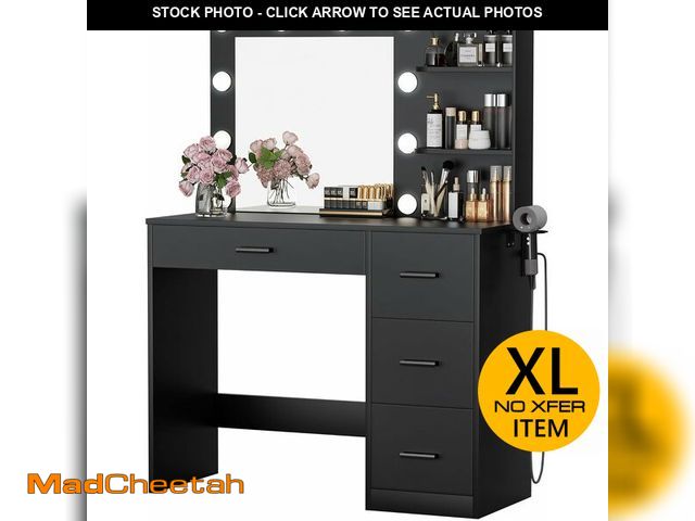 Lot 74-13076093 - Furmax Vanity Desk with LED Lighted Mirror&amp;Power Outlet, Makeup Vanity Table with 4 Drawers, 3 O...