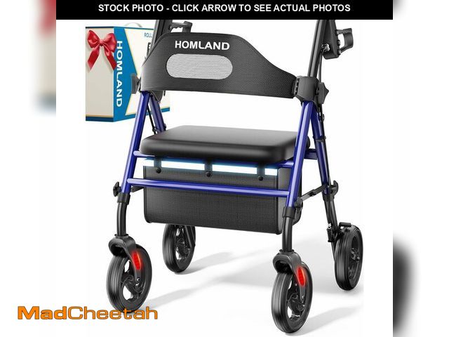 Lot 74-12366041 - HOMLAND Foldable Rollator Walkers with Seat for Seniors, 8'' Big Wheels, 350 lb. Weight Capacity, Ad...