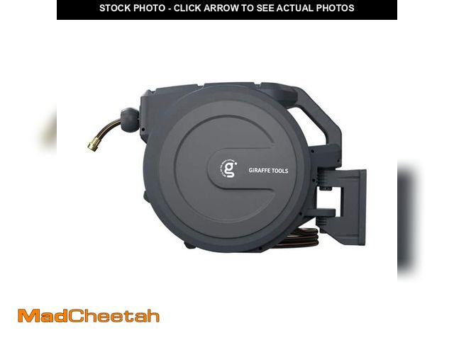 Lot 74-12464986 - Giraffe Tools Garden Retractable Hose Reel-1/2 in. to 78 ft. Wall Mounted, Dark Grey - UNUSED