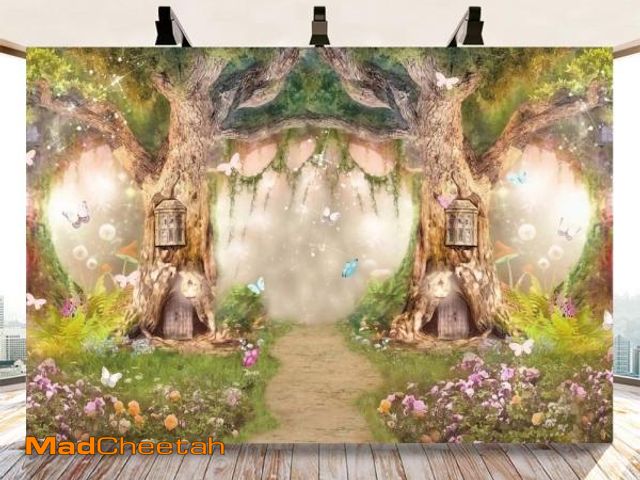 Lot 74-12305391 - DASHAN Polyester 7x5Ft Spring Backdrop Magic Garden Fairy Tale World Grass Butterfly Wonderland Back...