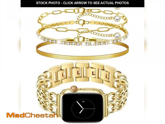 Lot 74-12115232 - Gold Watch Band and 3Pc 14k Gold Bracelet Set Compatible with Apple Watch Band 38/40/41/42mm (S10) A...