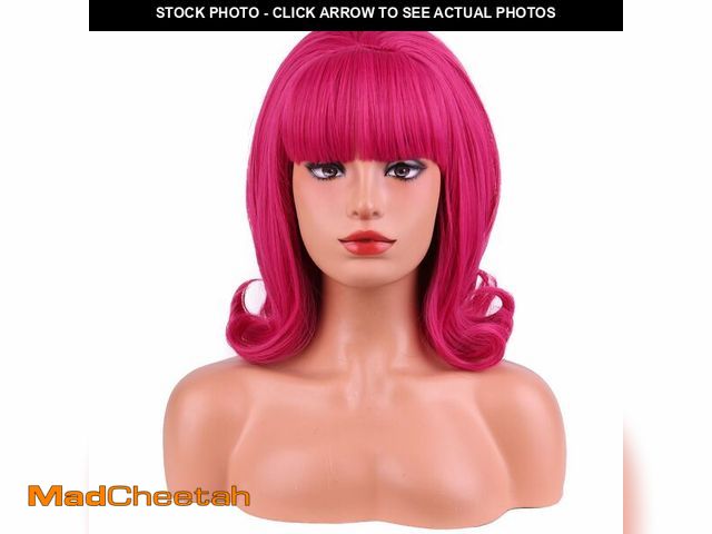 Lot 74-12703275 - MAGQOO Hot Pink Wig Women Short Megenta Wig with Bangs Retro Bouffant Beehive Wigs 60s 70s 80s Costu...
