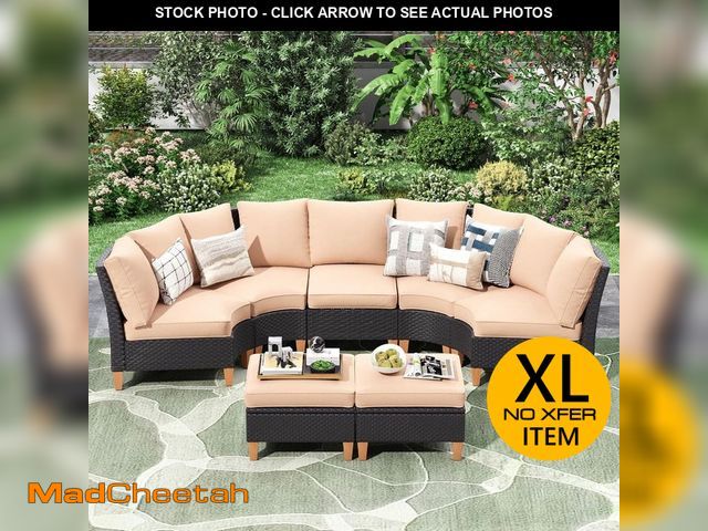 Lot 74-14255114 - SOOHOW 7 Piece Wicker Outdoor Patio Furniture Set, Half-Moon Sectional Patio Conversation Set with B...