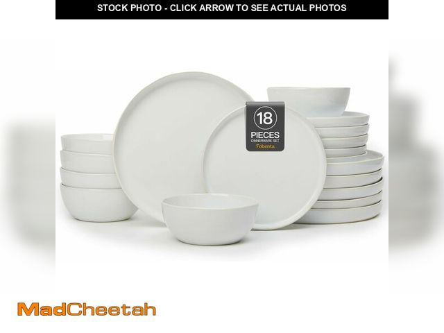 Lot 74-14078482 - FOBENTA 18-Piece Fog White Ceramic Plates and Bowls Set,Minimalist Dinnerware Sets for 6 - Artful Di...