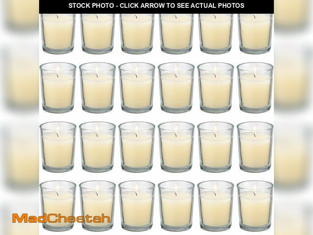 Lot 74-13624786 - flamecan 24 Pack Clear Glass Filled Ivory Votive Candles. Unscented Votive Candles for Home DÃÂ©cor...