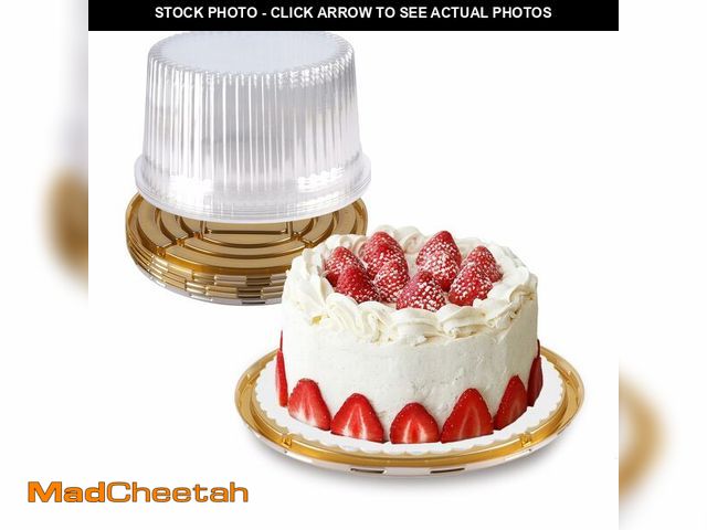 Lot 74-14337764 - NPLUX 10 Inch Plastic Cake Carriers Gold Cake Containers with Lid and White Cake Boards, Clear Cupca...